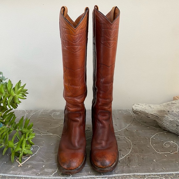 Vintage 1970s Frye Tan Leather Cowboy Boots - Picture 3 of 8